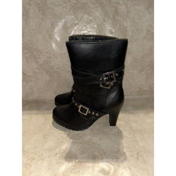Ride Tec Women’s Black Leather 3 Buckle Side Zip Biker Riding Boots Size 6.5 - Picture 5 of 10